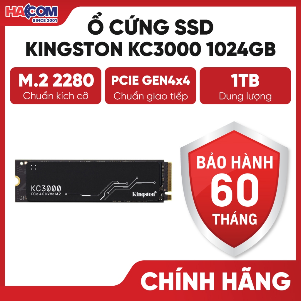 Ổ Cứng SSD Laptop/NUC/PC Kingston KC3000 1024GB NVMe M.2 2280 PCIe Gen 4x4 -  BH 60 Tháng HACOM PC