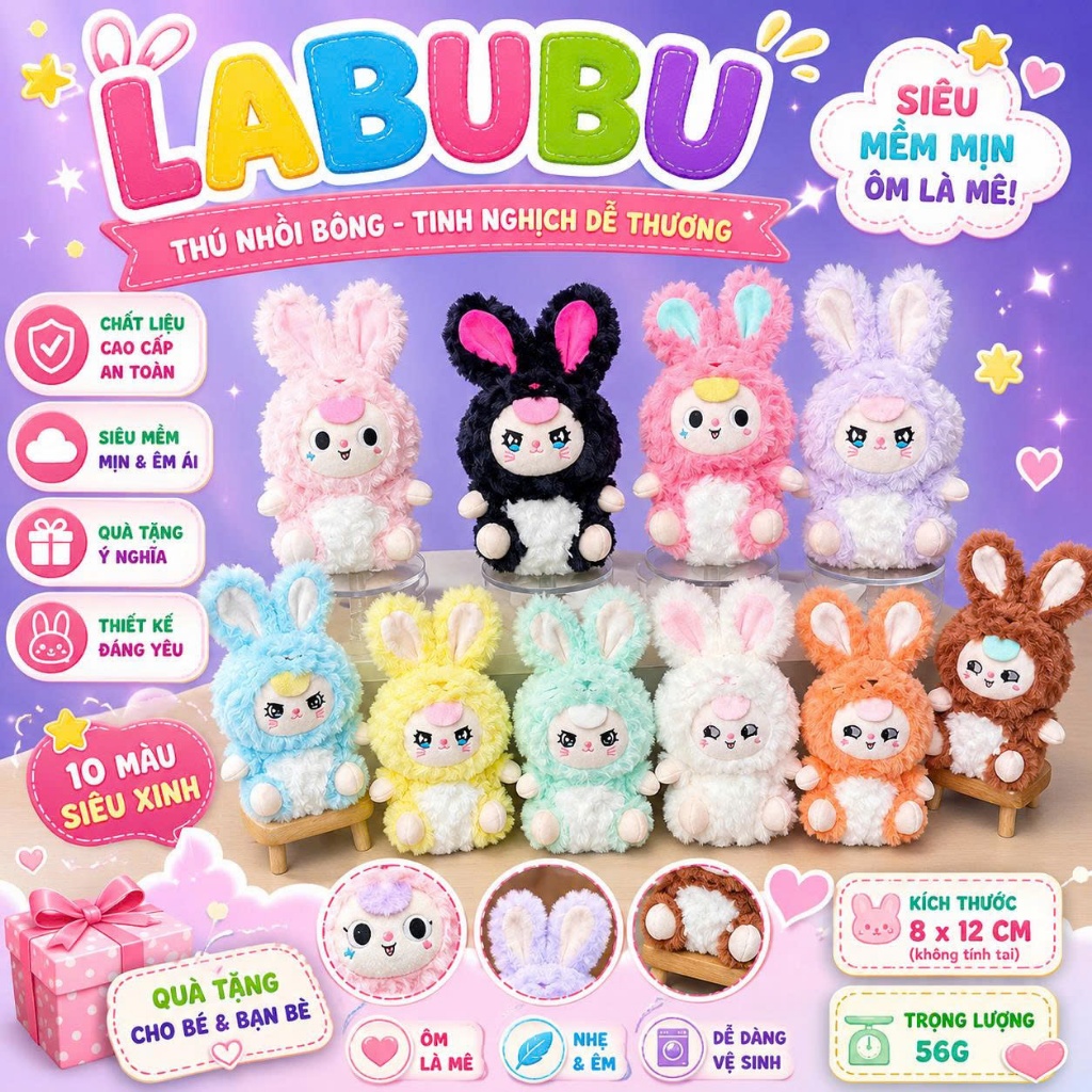 Thú Nhồi Bông Labubu Bunny Cute , Labubu Plush Keychain Mini Treo Balo Túi Xách