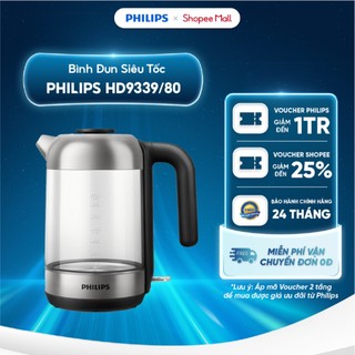 Bình đun siêu tốc Philips HD9339/80 - Công suất: 1850-2200W - Bình đun bằng thủy tinh - nhẹ, 1,7 lít