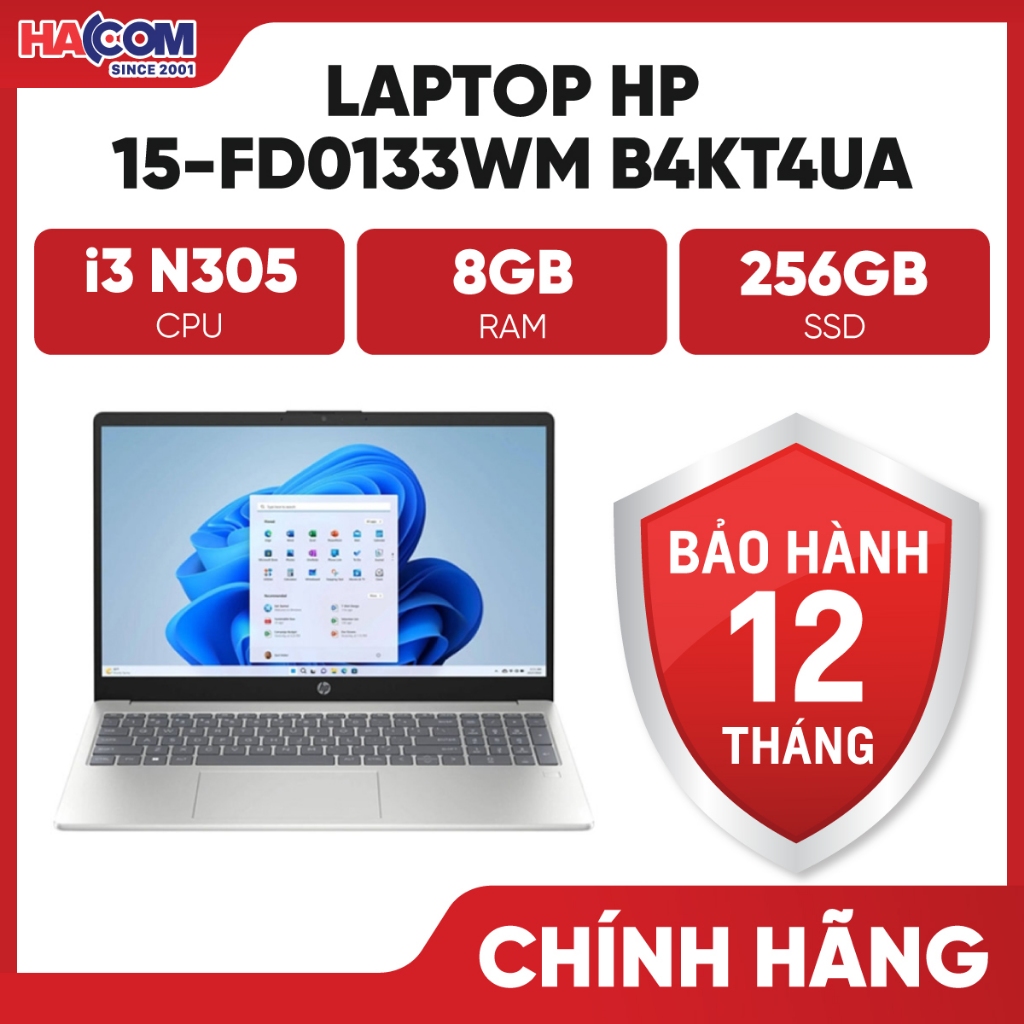 Laptop HP 15-FD0133WM B4KT4UA (i3 N305/8GB/256GB/15.6" FHD/Win11) (Hàng NK bảo hành tại HACOM)