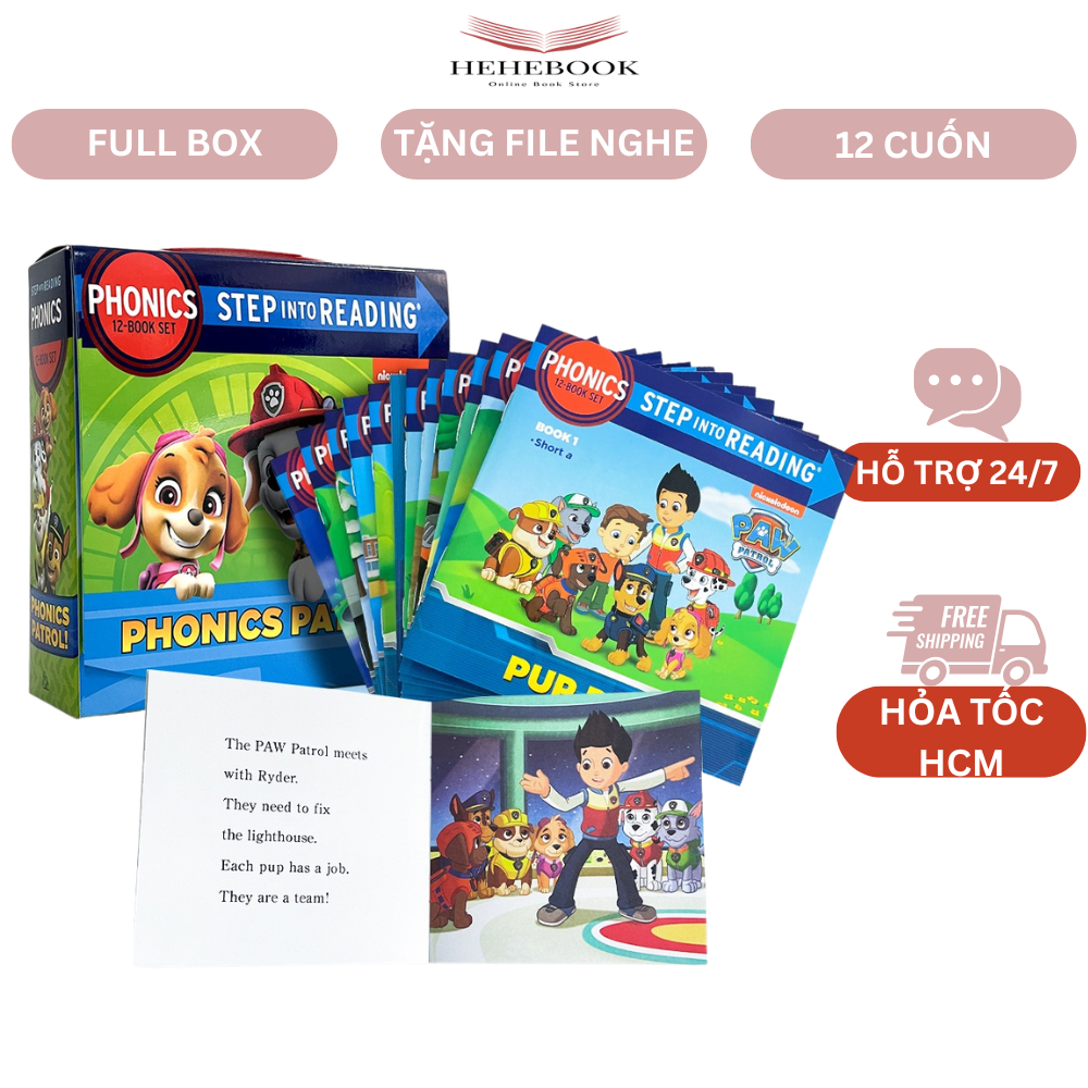 Sách - Paw Patrol Phonics: 12 Books (Step into Reading Phonics) full boxset tặng audio
