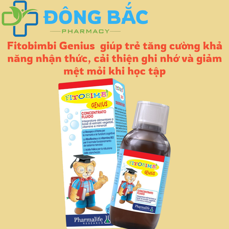 Fitobimbi Genius Siro Hỗ trợ trẻ tăng cường nhận thức, ghi nhớ tốt, giảm căng thẳng, giấc ngủ ngon
