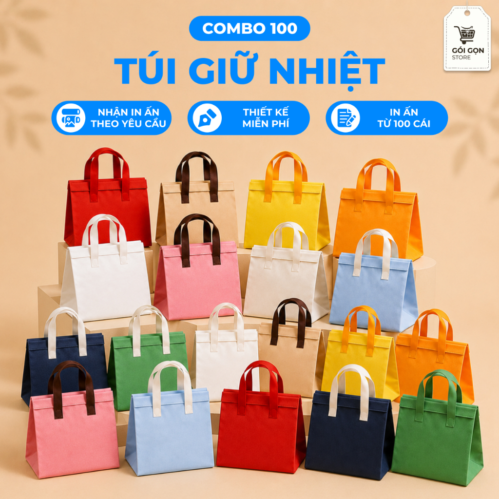 Combo 100 Túi Giữ Nhiệt Đa Năng Đựng Đồ Ăn, Bình Nước In Logo Theo Yêu Cầu CX560