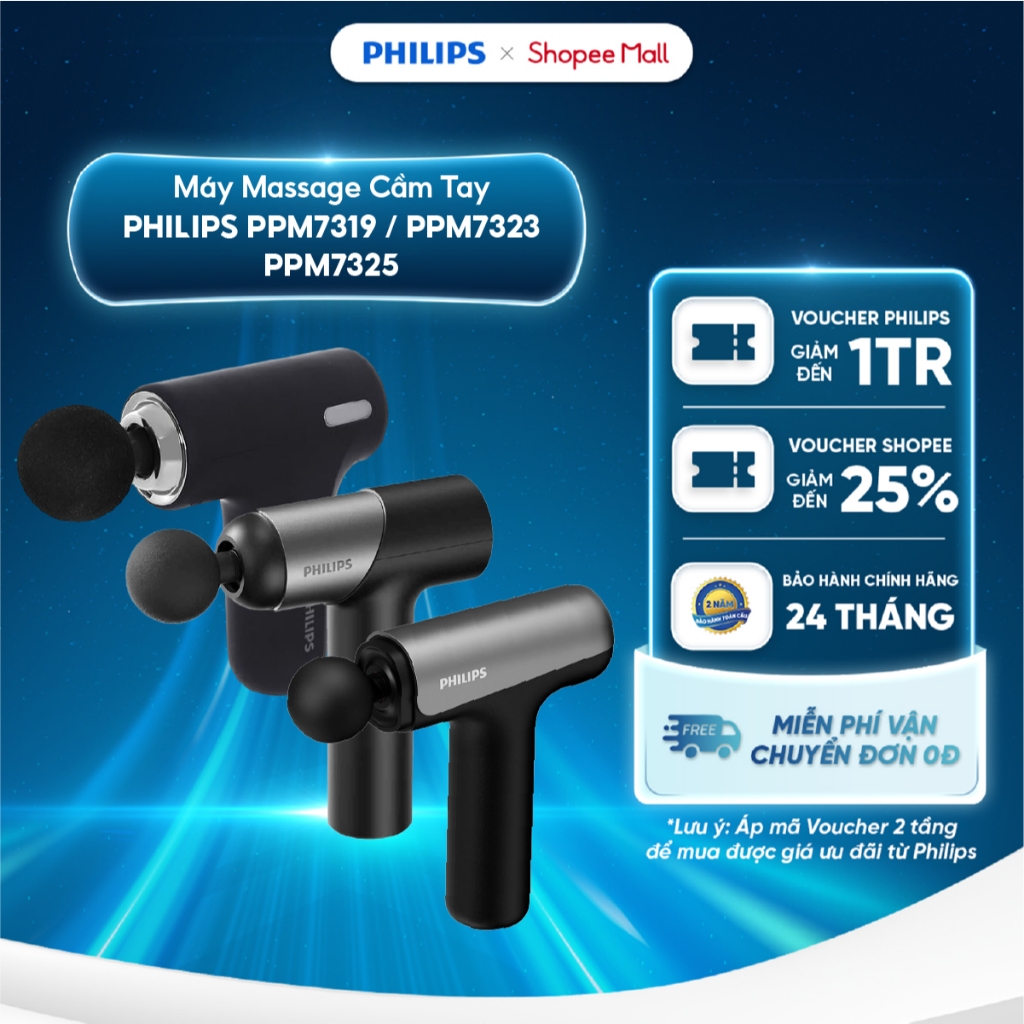 Máy massage cầm tay Philips PPM7319 / PPM7323 / PPM7325 - 6 cấp độ - 4 đầu massage - Nhỏ gọn, đa năn