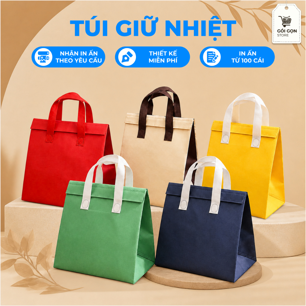 Túi Giữ Nhiệt Vải Không Dệt Đựng Hộp Cơm, Đồ Ăn, Bình Nước Đa Năng Nhiều Màu, Tiện Lợi CX560