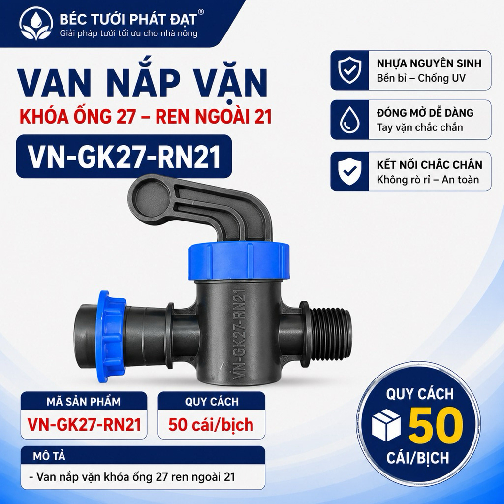 Compo 50 VAN NẮP VẶN KHÓA ỐNG 27 – REN NGOÀI 21 VN-GK27-RN21