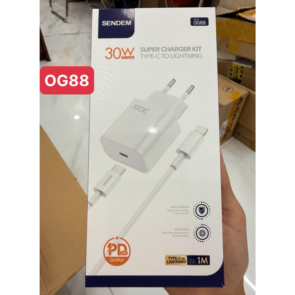 ⚡ Bộ Sạc iPhone 13 Sendem OG88 PD30W Chính Hãng | Type-C to Lightning | Sạc Nhanh 30W | Củ Tròn Kèm 