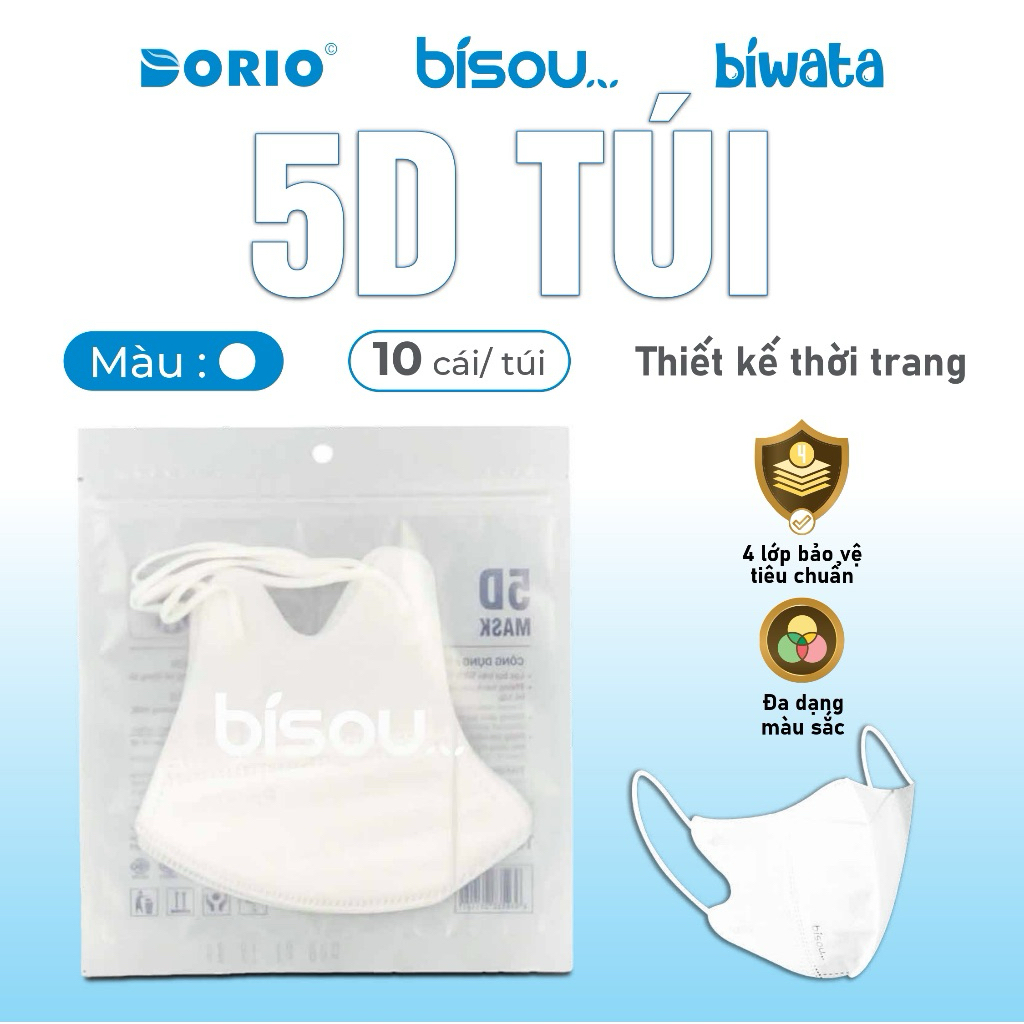 KHẨU TRANG 5D BISOU MÀU TRẮNG [COMBO 100 CÁI]