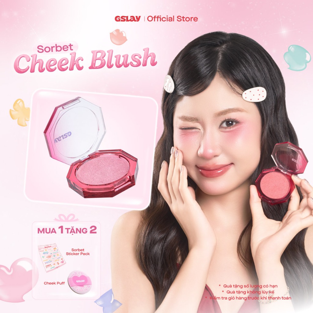 Má Hồng Kem Hoá Phấn GSLAY Sorbet Cheek Blush thuần chay mịn lì và nhũ dễ tán bền màu (5gr)
