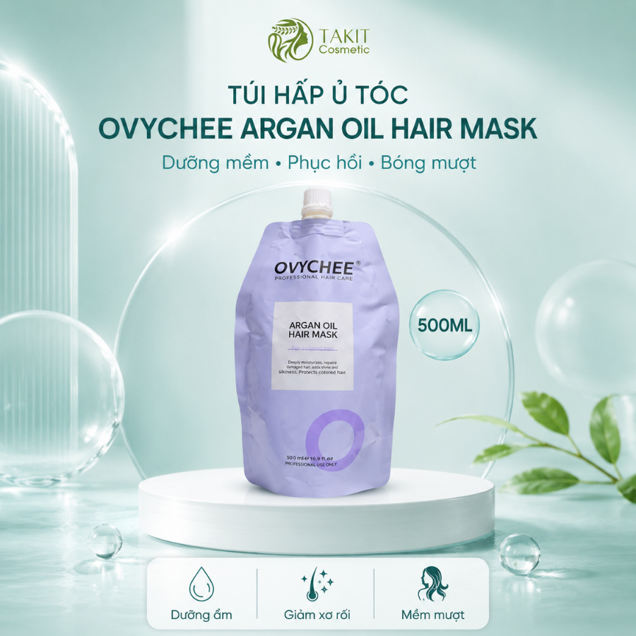 Túi Hấp Ủ Tóc OVYCHEE Argan Oil Hair Mask 500ml | Dưỡng Mềm Mượt, Hỗ Trợ Phục Hồi Tóc Khô Xơ, Hư Tổn