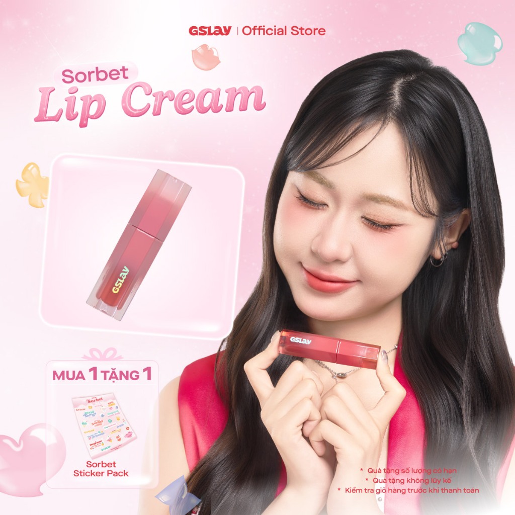 Son kem GSLAY Sorbet Lip Cream mịn lì thuần chay che phủ rãnh môi giữ màu lâu trôi (4gr)