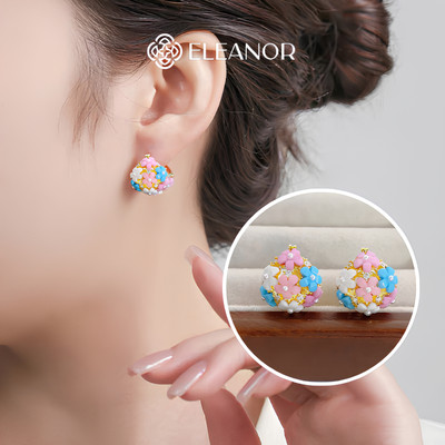 Bông tai nữ chuôi bạc 925 Eleanor Accessories hình hoa nhiều màu phụ kiện trang sức 11872