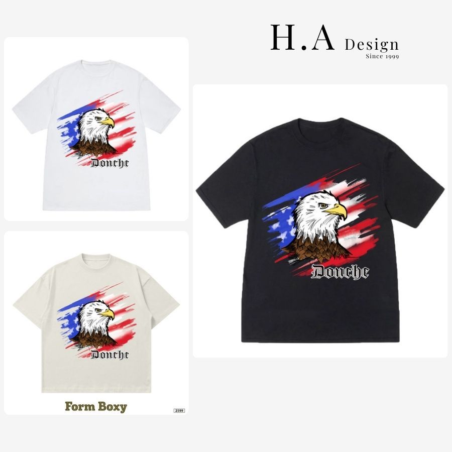 Áo Thun USA In Đại Bàng Biểu Tượng Form Unisex Nam Nữ Vải Cotton 250GSM Áo Phông USA 582599