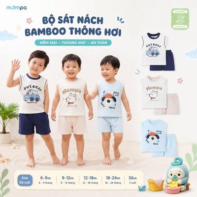 Bộ cộc tay cho bé Mompa sát nách 6 tháng - 3 tuổi vải Sợi tre Bamboo thông hơi thoáng khí DQ MP 0517