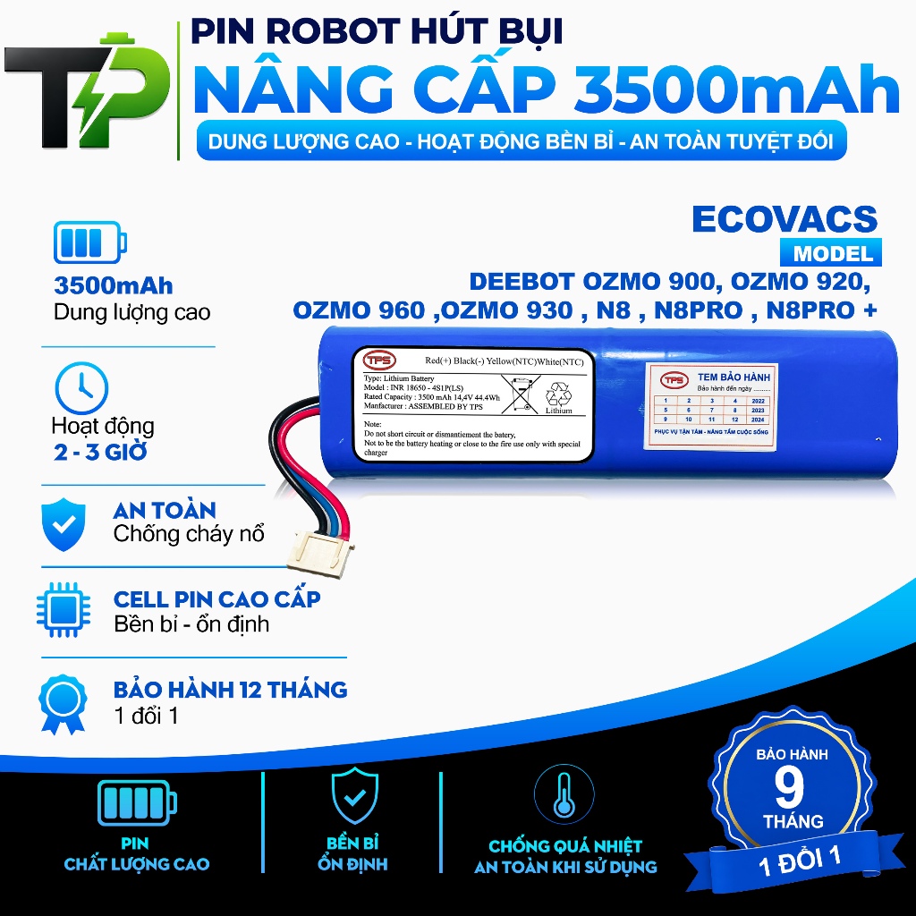 (DUNG LƯỢNG 3500 MAH )PIN  ROBOT HÚT BỤI ECOVACS DEEBOT OZMO 900, OZMO 920,  OZMO 960 ,OZMO 930 , N8