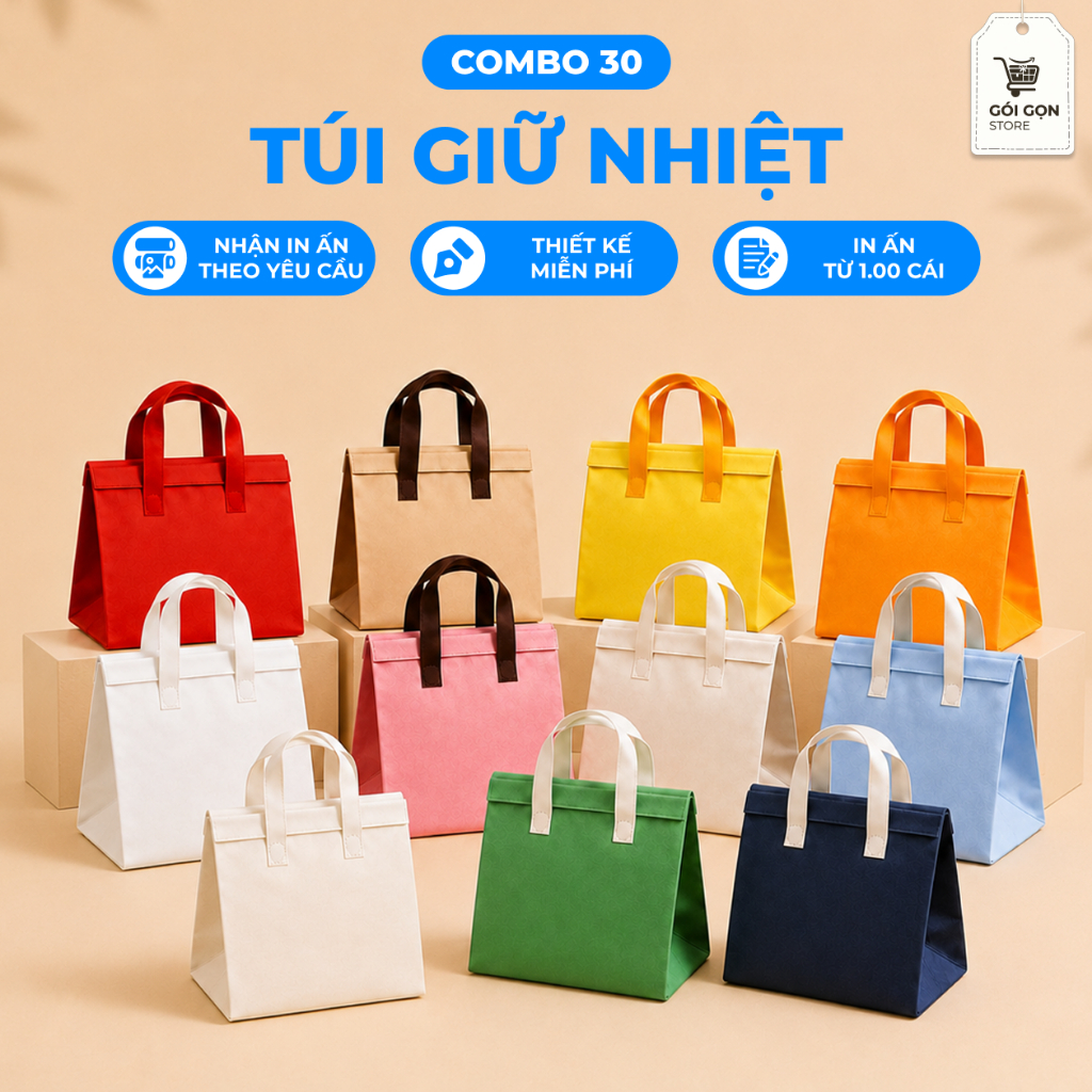 Combo 30 Túi Giữ Nhiệt Vải Không Dệt Đựng Đồ Ăn – In Logo Theo Yêu Cầu CX560