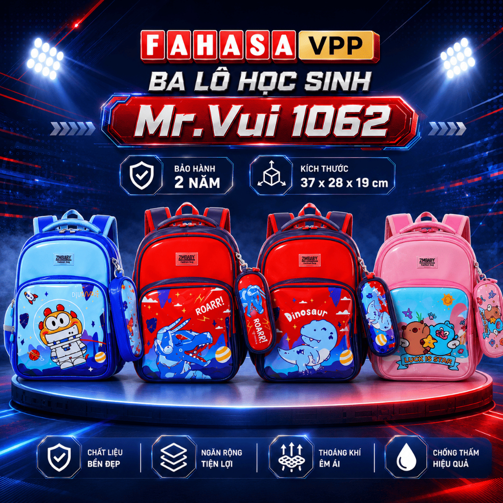 Ba Lô Học Sinh Capybara Và Hangyodon/Robot/Dino/PHG - Mr.Vui 1062 - Màu Hồng/Xanh Đen + Đỏ/Xanh Biển
