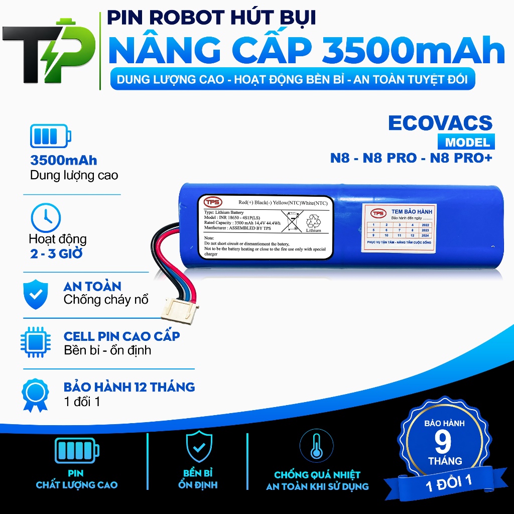 (DUNG LƯỢNG 3500 mAh )PIN ROBOT HÚT BỤI ECOVACS N8 - N8 PRO - N8 PRO+ NÂNG CẤP CHÍNH HÃNG LG ( BẢO H