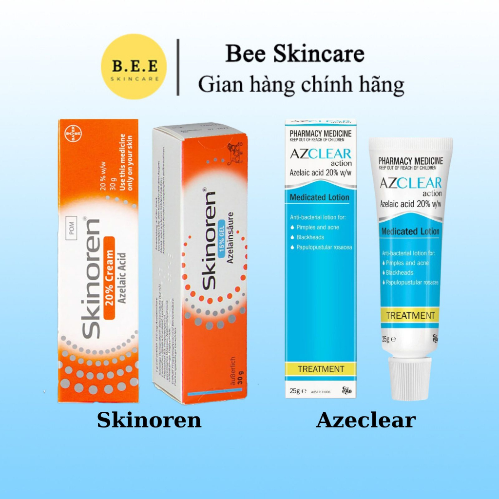Kem Skinoren 20% Azelaic Acid & AzClear Giảm Mụn, Mờ Thâm Mụn, Đều Màu Da Bee Skincare