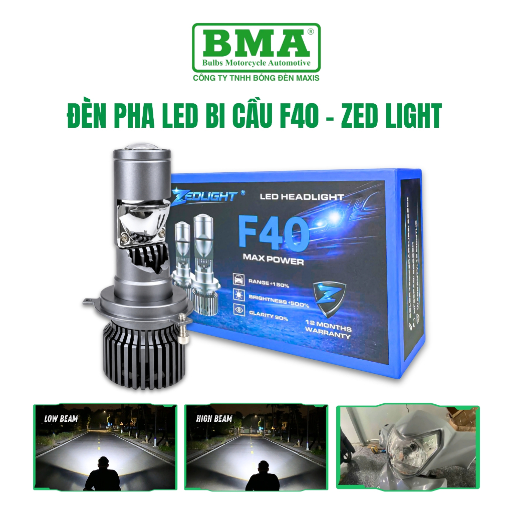 Đèn Pha Bi Cầu F40 ZED LIGHT - Ánh Sáng Sắc Lẹm, Chiếu Xa Hơn 200m - Lắp Cho Xe SH Mode, SH Ý, Liber
