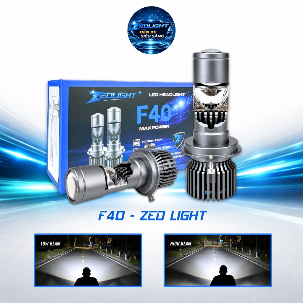 Đèn Pha Bi Cầu F40 ZED LIGHT - Ánh Sáng Sắc Lẹm, Chiếu Xa Hơn 200m - Lắp Cho Xe SH Mode, SH Ý, Liber