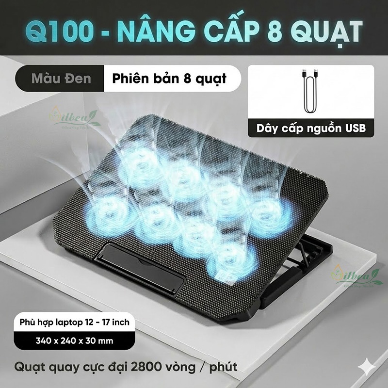 Đế Tản Nhiệt Laptop Q100 Pro Gaming Giá Đỡ Kê Máy Tính Có Quạt Làm Mát Điều Chỉnh Nâng Hạ Chiều Cao