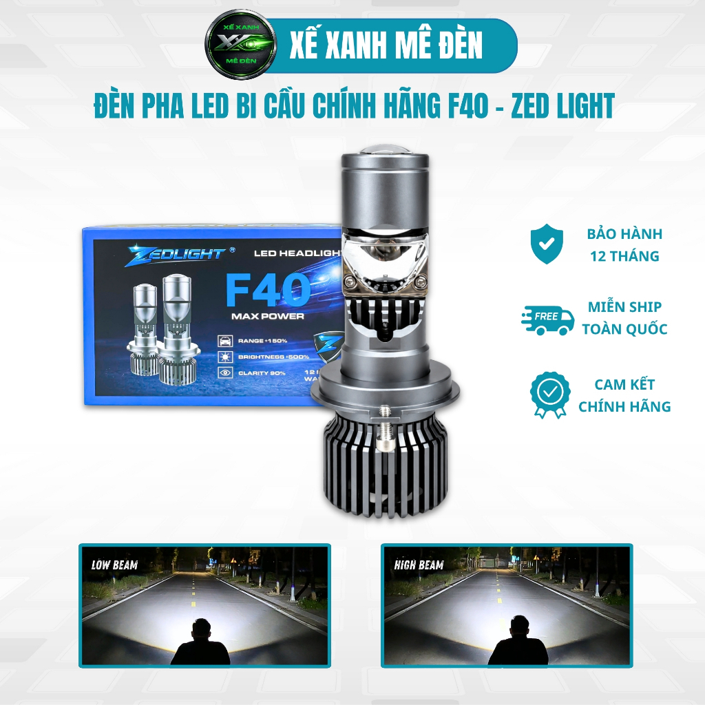 Đèn Pha LED Bi Cầu F40 ZED LIGHT - Chiếu Xa Hơn 200m - Lắp Cho Xe SH Mode, SH Ý, Liberty, Vespa