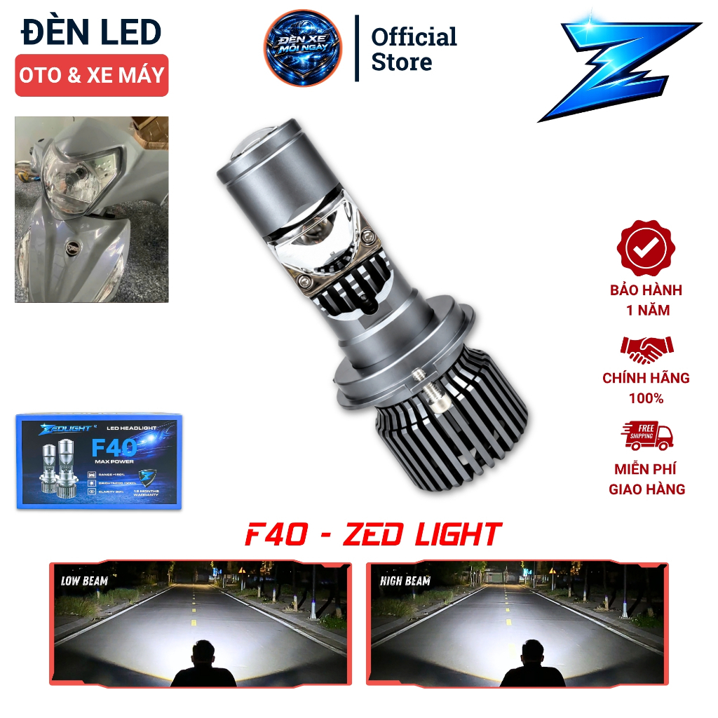 Đèn Pha LED Bi Cầu Mini F40 ZED LIGHT - Chiếu Xa Hơn 200m - Lắp Cho Xe SH Mode, SH Ý, Liberty, Vespa