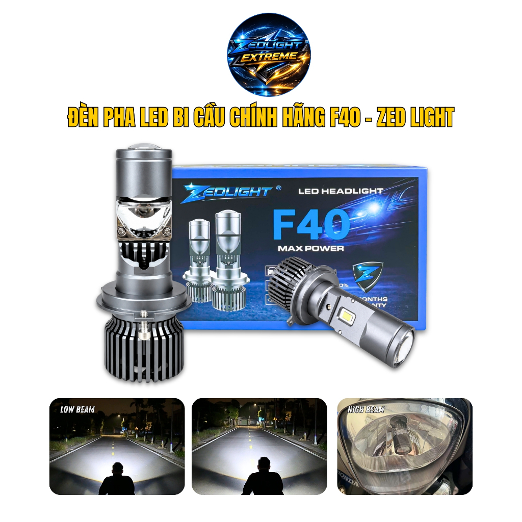 Đèn Pha LED Bi Cầu Mini F40 ZED LIGHT - Chiếu Xa Hơn 200m - Lắp Cho Xe SH Mode, SH Ý, Liberty, Vespa