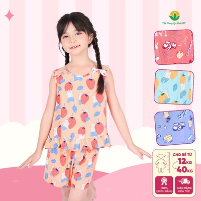 Bộ lanh bé gái mặc nhà Việt Thắng quần đùi áo sát nách họa tiết dễ thương - B62.5114