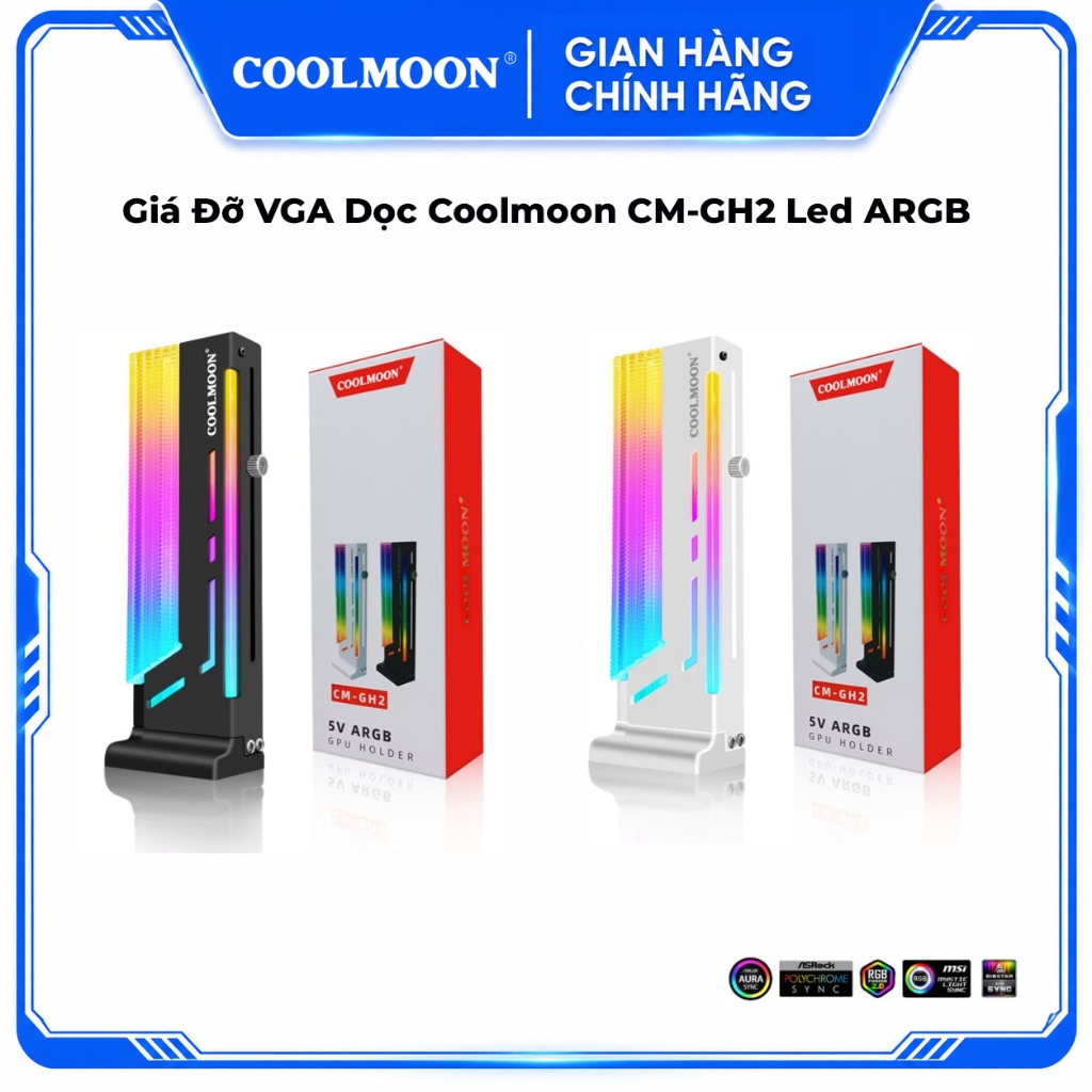 Giá Đỡ VGA Dọc Coolmoon CM-GH2 Led RGB - Trắng / Đen