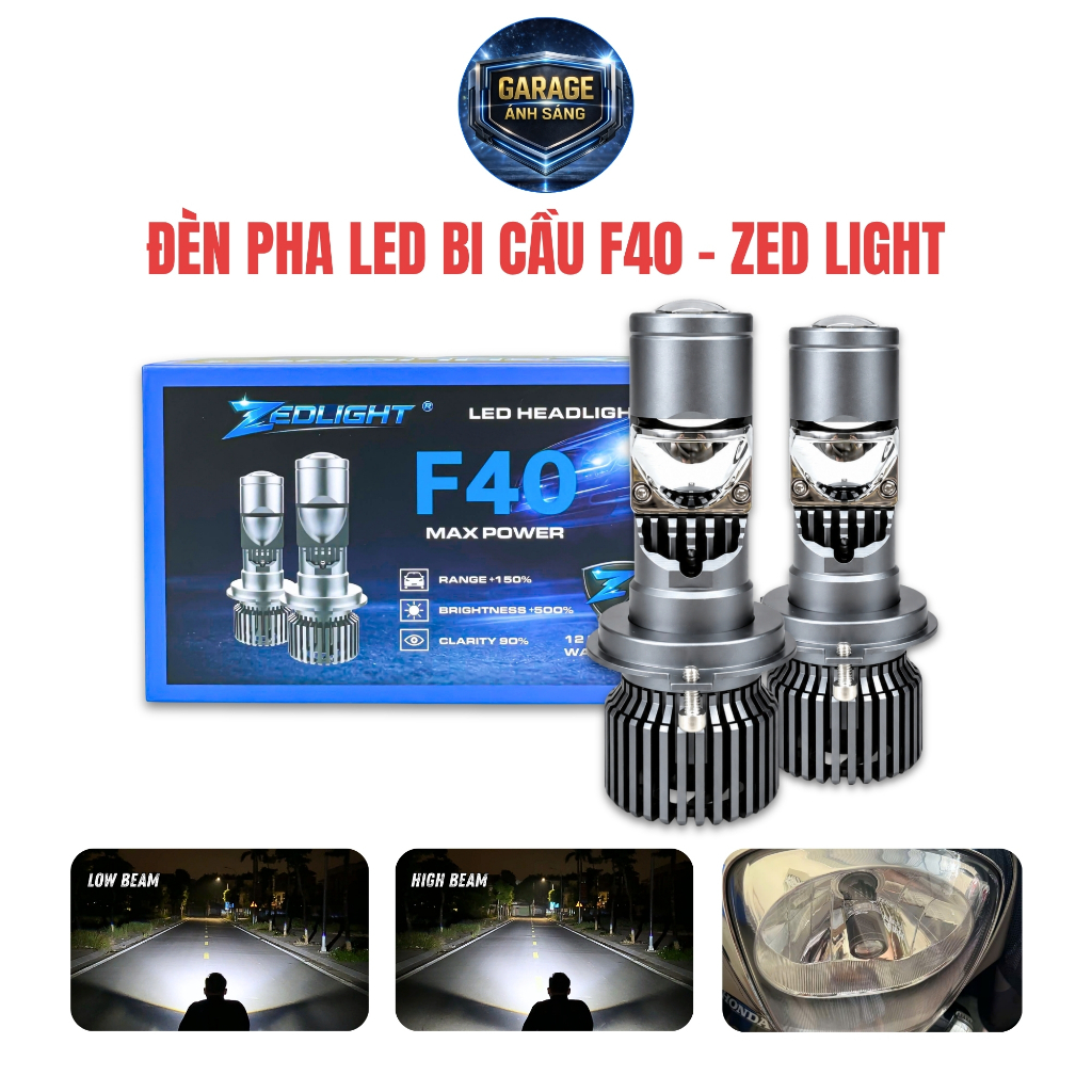 Đèn Pha Bi Cầu Mini F40 ZED LIGHT - Chiếu Xa Hơn 200m - Lắp Cho Xe SH Mode, SH Ý, Liberty, Vespa - P