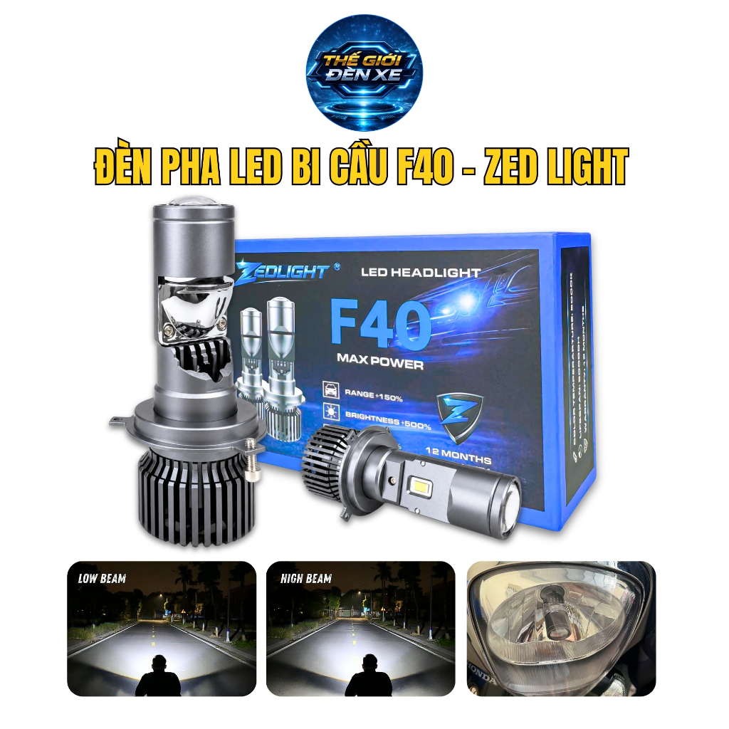 Đèn Pha Bi Cầu Mini F40 ZED LIGHT - Chiếu Xa Hơn 200m - Lắp Cho Xe SH Mode, SH Ý, Liberty, Vespa - P