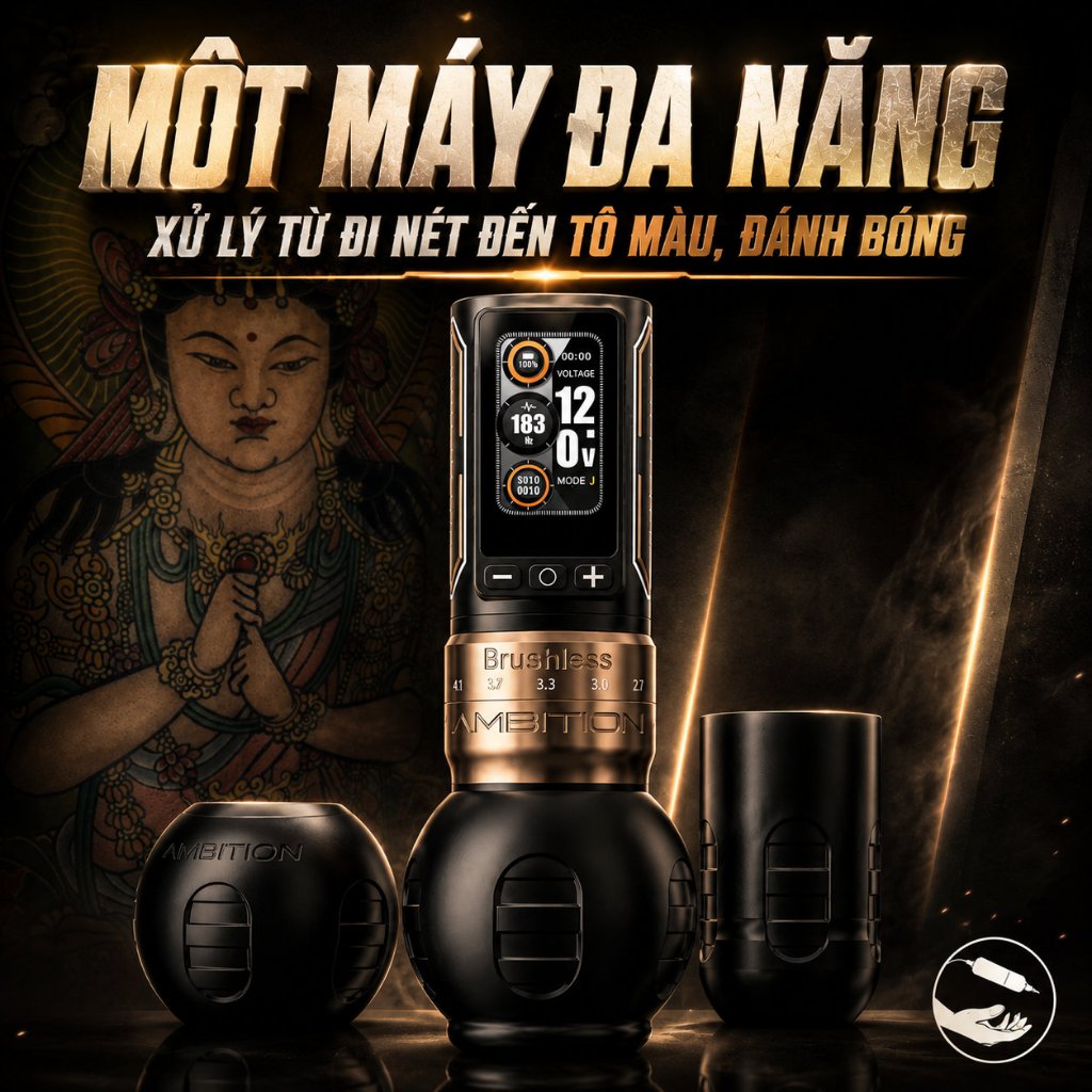 Máy xăm pen không dây Ambition Ninja Max 280 máy pen tattoo xăm hình cho thợ xăm