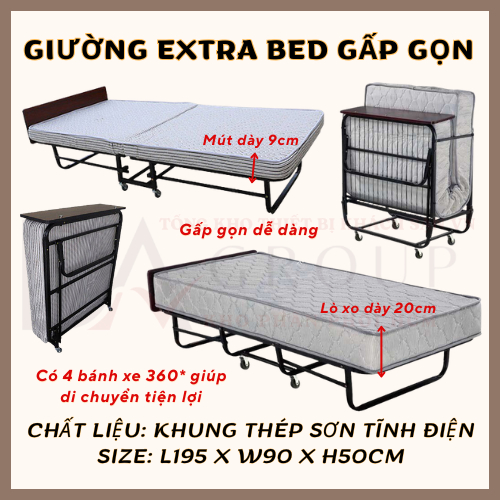[HỎA TỐC HCM] Giường Extra Bed Gấp Gọn, Giường Phụ Khách Sạn Hàng Nhập Khẩu Cao Cấp