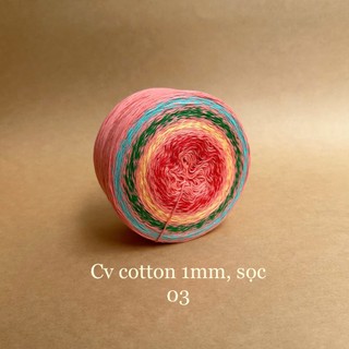 Sợi cầu vồng Cotton 1mm, 300g, màu sọc loang Chou.ihandmade dùng đan móc áo, váy, khăn