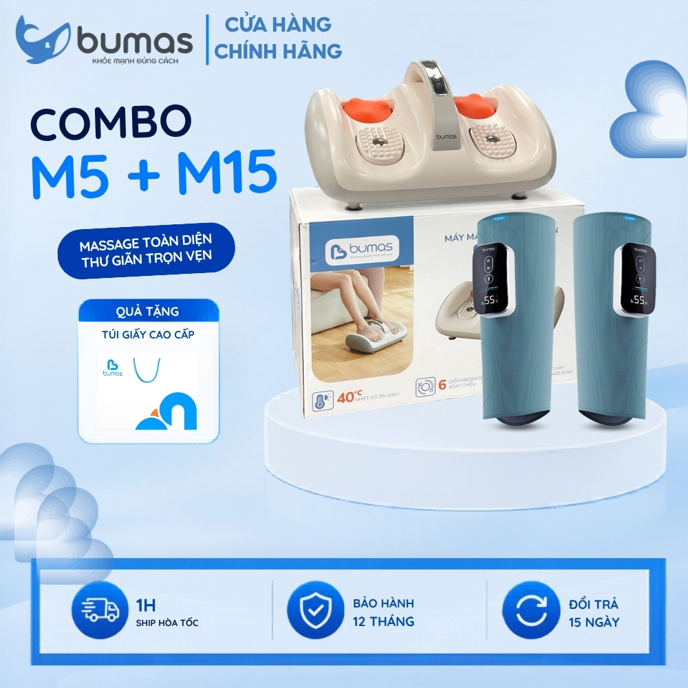 Combo Máy Masage Chân BUMAS M15 và Máy Massge Bắp Chân BUMAS M5, Massage Toàn Diện Thư Giãn Trọn Vẹn