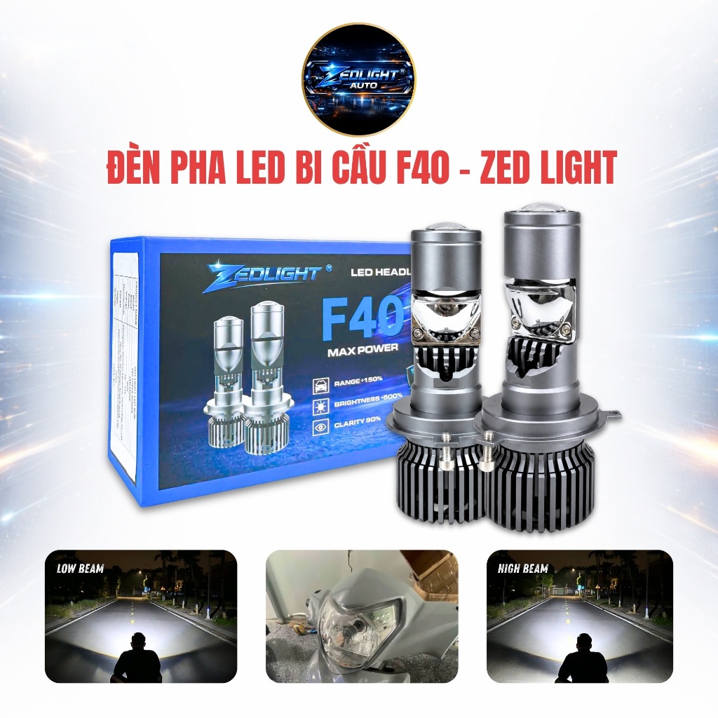 Đèn Pha Bi Cầu Mini F40 ZED LIGHT - Chiếu Xa Hơn 200m - Lắp Cho Xe Máy SH Mode, SH Ý, Liberty, Vespa
