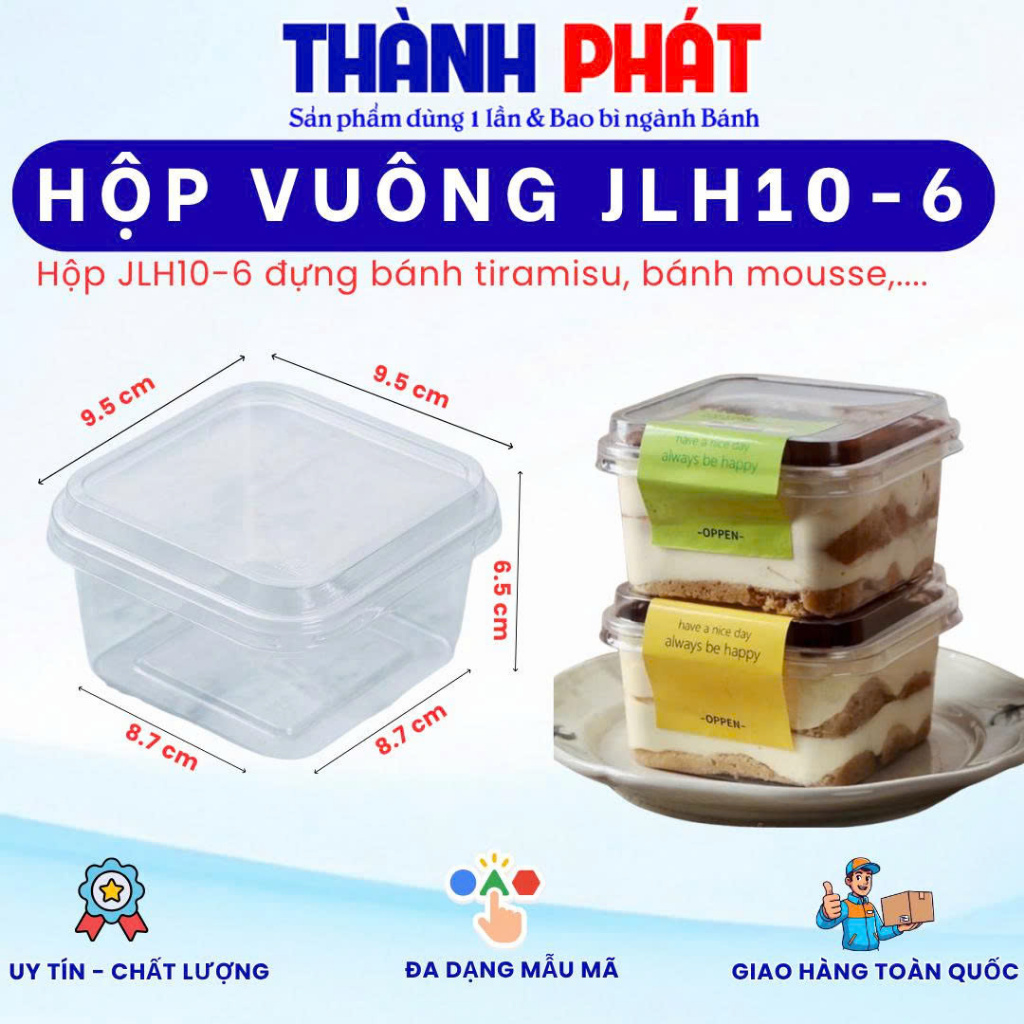 100 Hộp nhựa vuông 400ml mẫu mới đựng bánhô long nhài nhãn - Hộp vuông đựng bánh mousse - Hộp đựng b