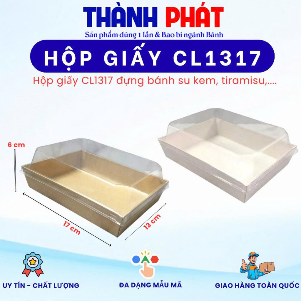 50c Hộp giấy 1317 nắp trong chữ nhật Cl1317 đựng bánh su kem, bánh ngọt các loại - bánh after you Th