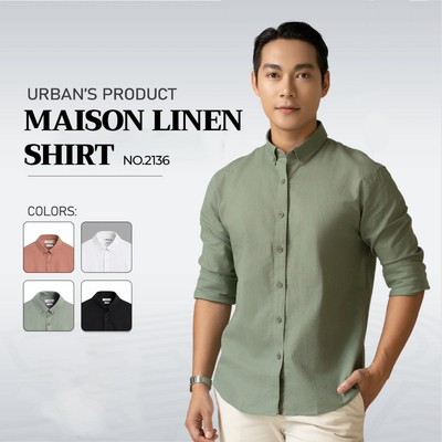 Áo sơ mi nam tay dài URBAN vải LINEN cao cấp mềm mại thoáng khí tốt, phom slim ôm vừa vặn NO.2136