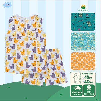 Bộ lanh mặc nhà bé trai quần đùi, áo sát nách cổ tròn bigsize thời trang Việt Thắng - B62.6031