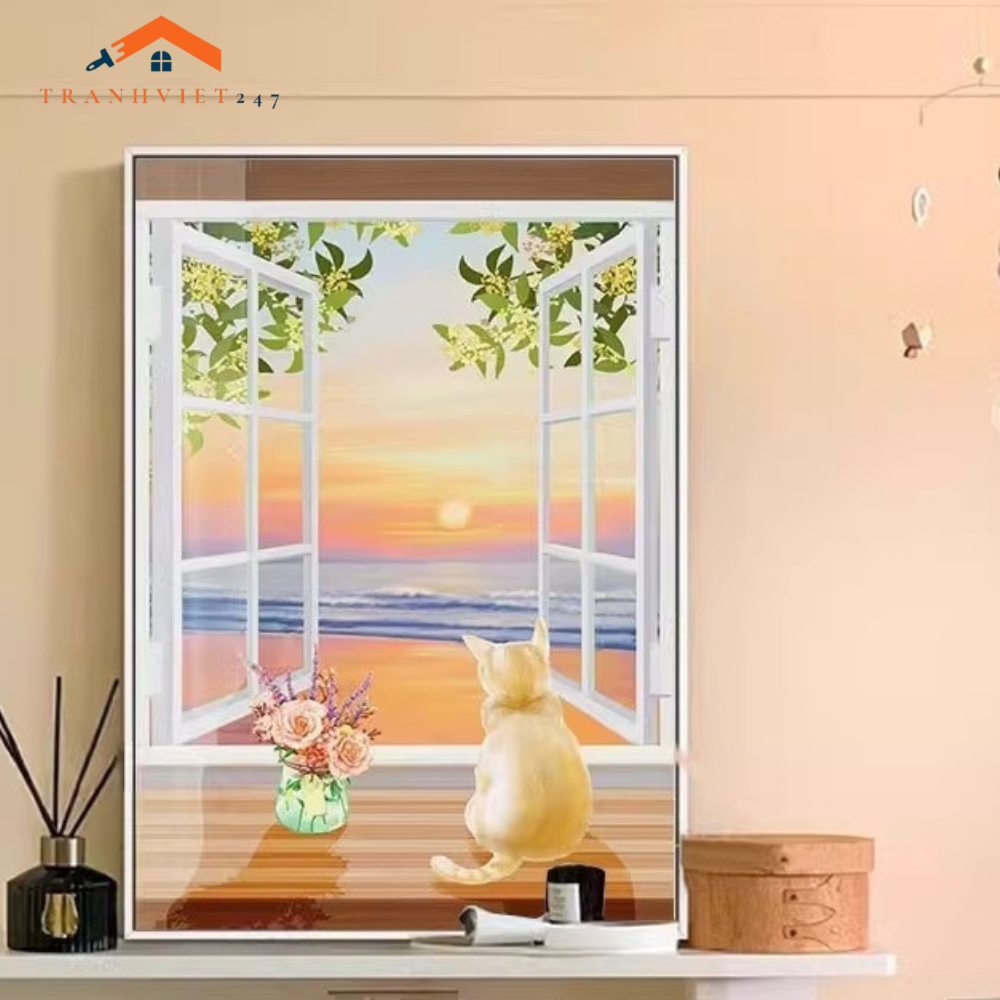 Tranh Tráng Gương Mèo Con Bên Cửa Sổ - Trang Trí Phòng Khách/ Phòng Ăn- Tranhviet247