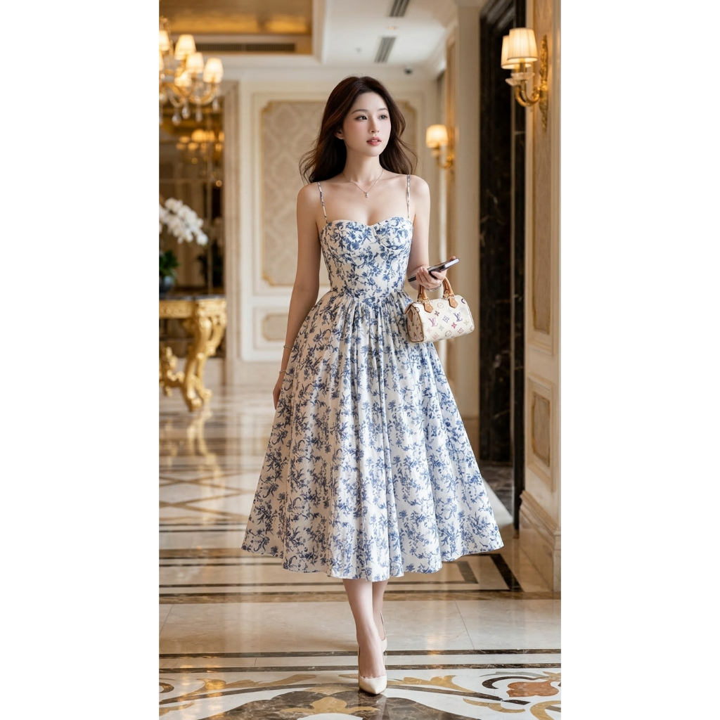 L'Amour Boutique HT1 ĐẦM VOAN HOA TÍM 2 DÂY