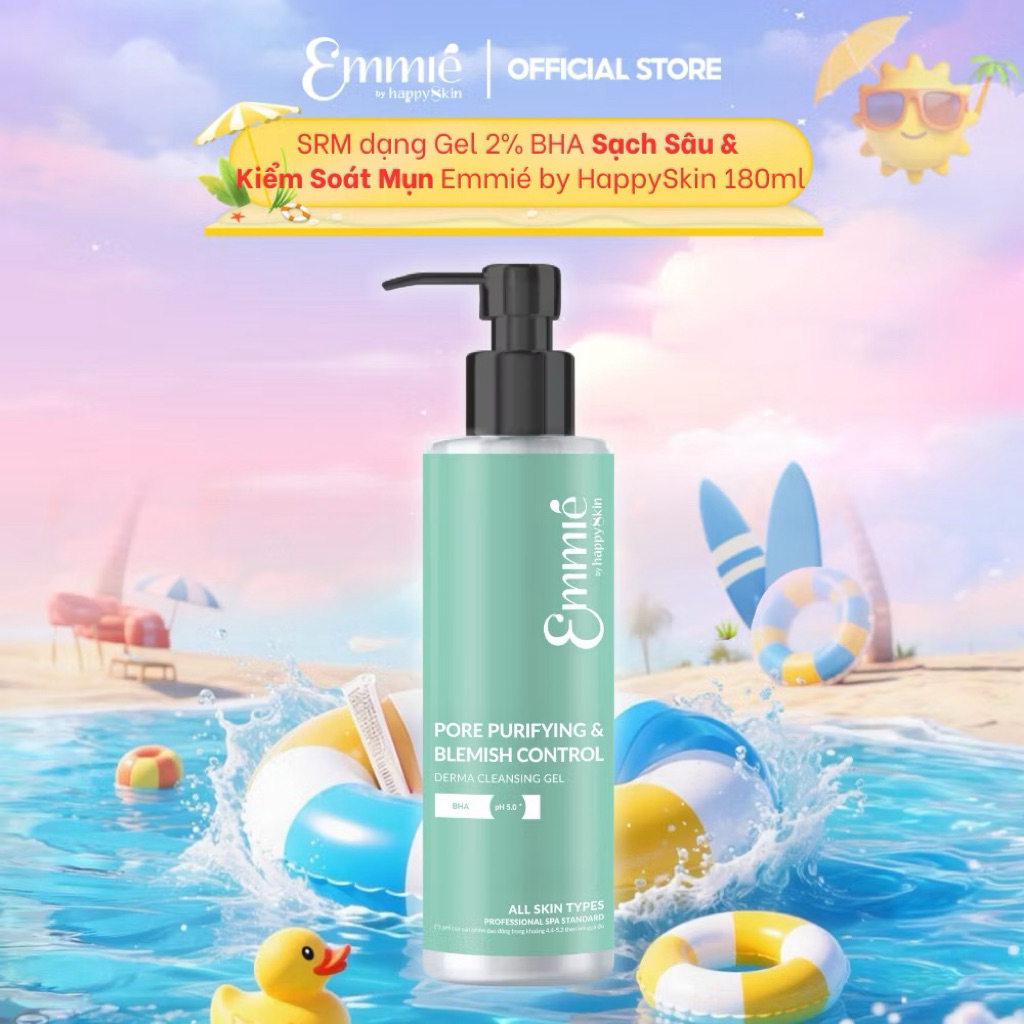 Sữa rửa mặt Emmié sạch sâu kiểm soát dầu mụn 2% BHA, cấp ẩm dịu nhẹ B5 và gel chấm mụn Emmie By Happ