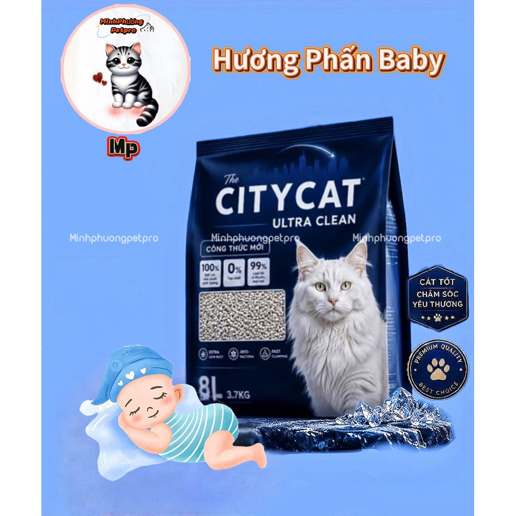 [ Combo 3 túi miễn phí ship] Cát vệ sinh cho mèo Citycat 8L vón tốt tiết kiệm hương thơm