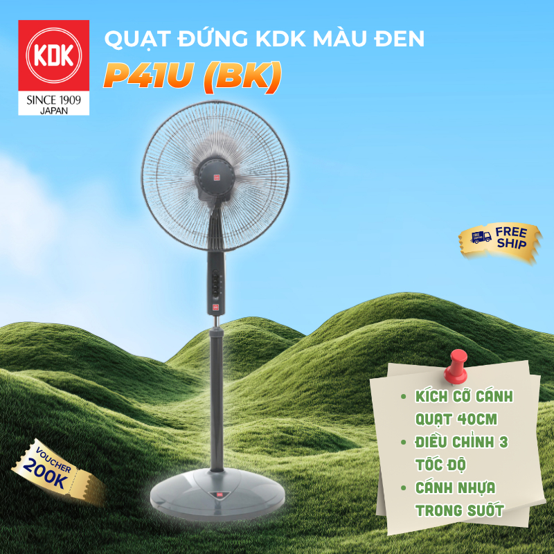 Quạt Nhật đứng KDK P41U(BK)  màu Đen - Bảo Hành Chính Hãng 2 Năm