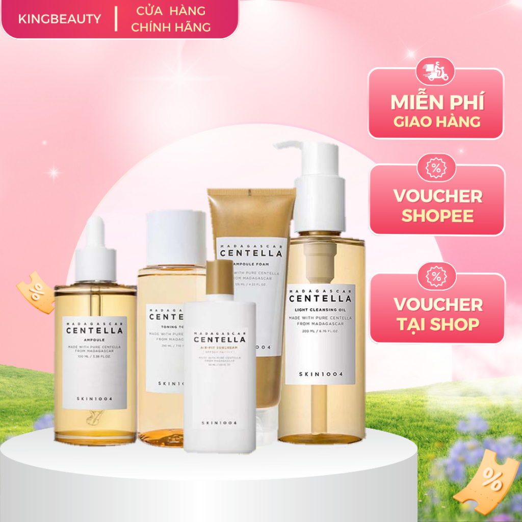 Bộ 5 Sản Phẩm Giảm Mụn Chiết Xuất Rau Má Skin1004Madagascar Centella (Tẩy trang + SRM + Toner + Seru