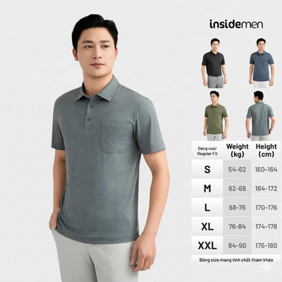 Áo Polo nam Insidemen Regular thoáng nhẹ, co giãn, mềm mịn, ít bai giãn IPS239AS0