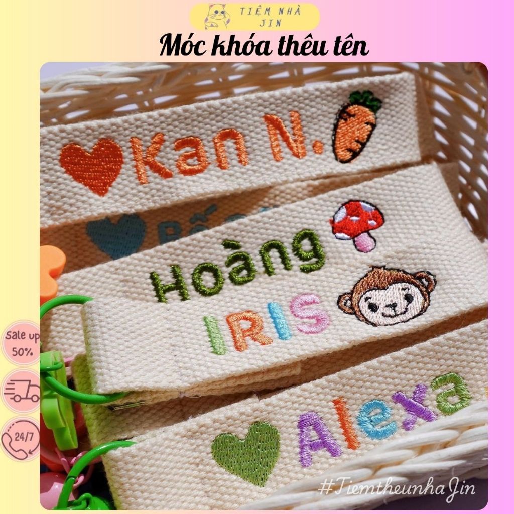 (THÊU TÊN) Name tag, móc khóa thêu tên treo cặp, balo, túi xách, quà tặng thêu tên